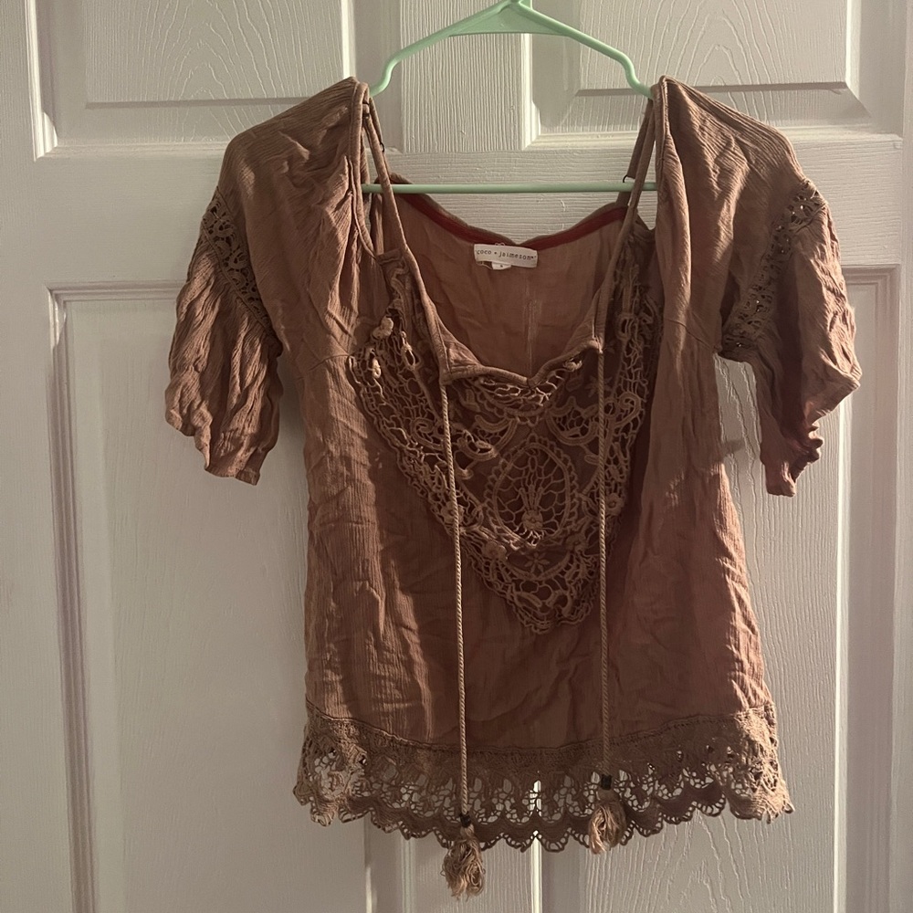 Grayish-Tan colored Lace Detail Women's Top